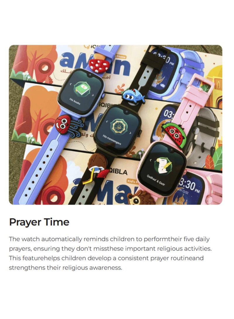 إيكيبلا ساعة Qwatch aMan K2 الذكية للأطفال، ساعة إسلامية ذكية لتعليم الصلاة، مزودة بمشغل قرآن، وتذكير بأوقات الصلاة، وعداد للمسابح، وأسماء الله الحسنى، ومقاومة للماء بمعيار IP67، وساعة iQibla الذكية للأطفال باللون الوردي. - Image 5
